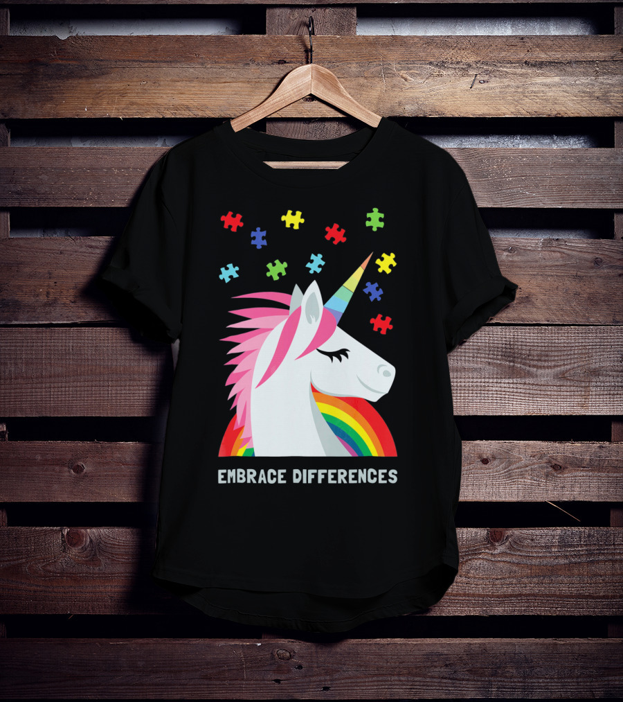 Embrace Differences Unicorn Rainbow Autism Awareness T-Shirt