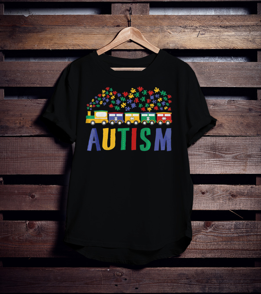 Autism Awareness Puzzle Piece Train Colorful T-Shirt