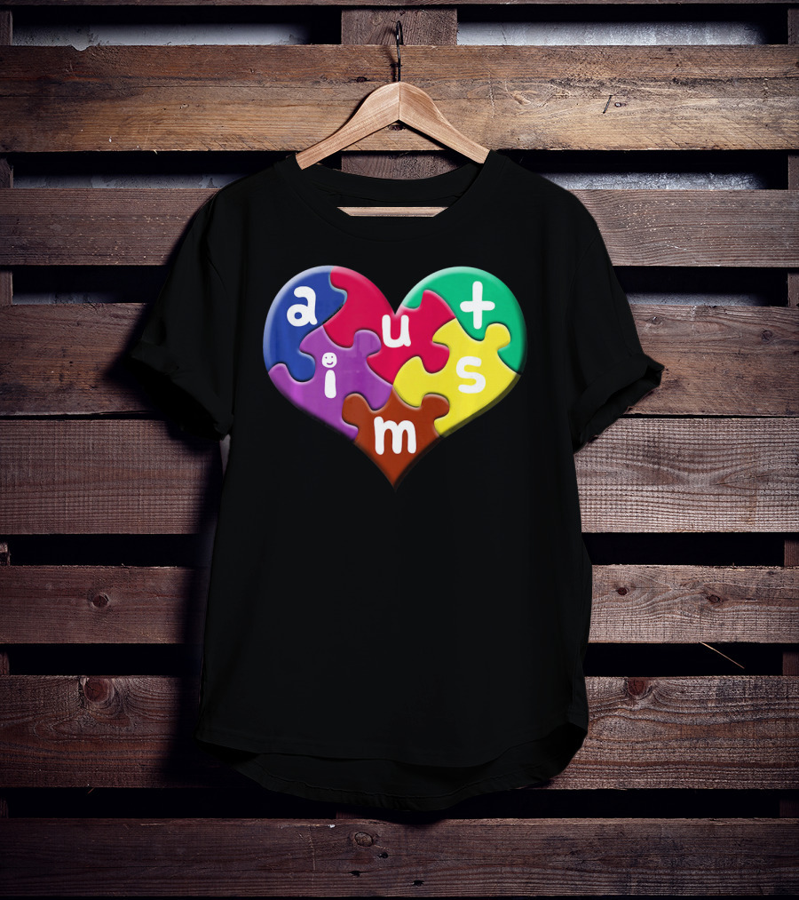 Autism Awareness Heart Puzzle Pieces Love Smile Colorful T-Shirt