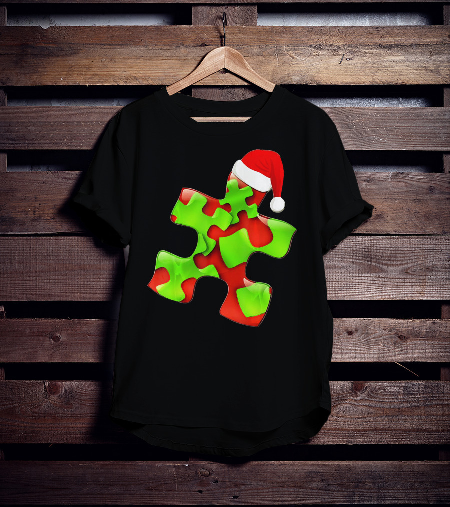 Funny Santa Claus Puzzle Piece Autism Awareness T-Shirt