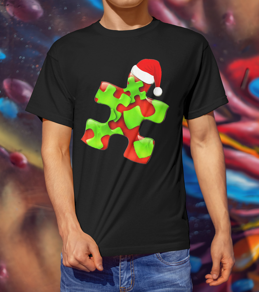 Funny Santa Claus Puzzle Piece Autism Awareness T-Shirt