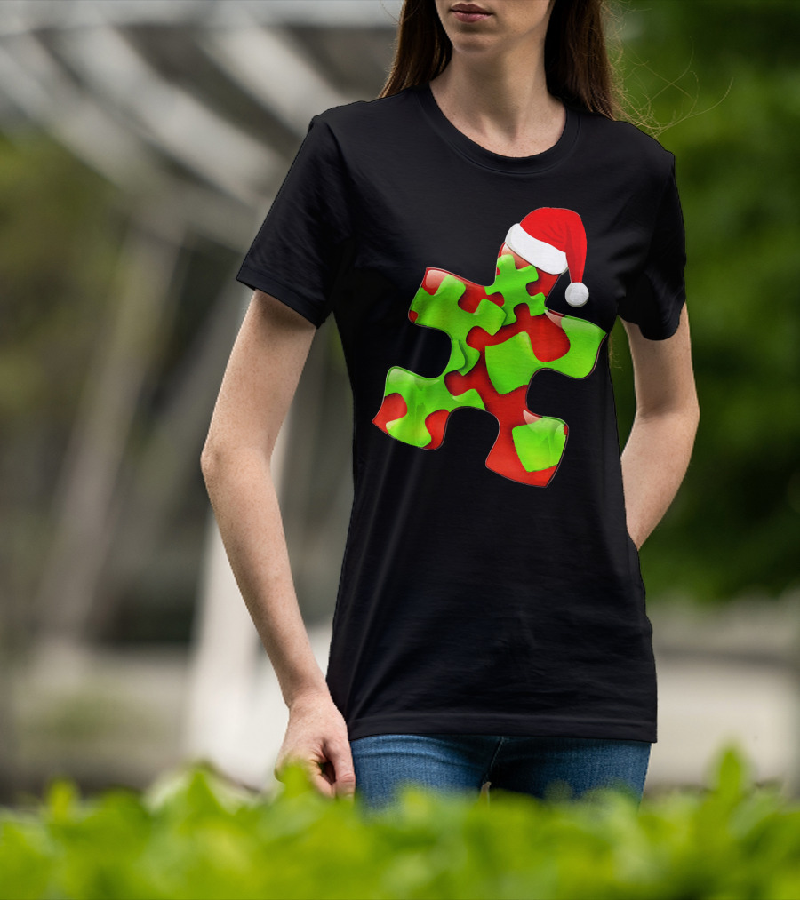 Funny Santa Claus Puzzle Piece Autism Awareness T-Shirt
