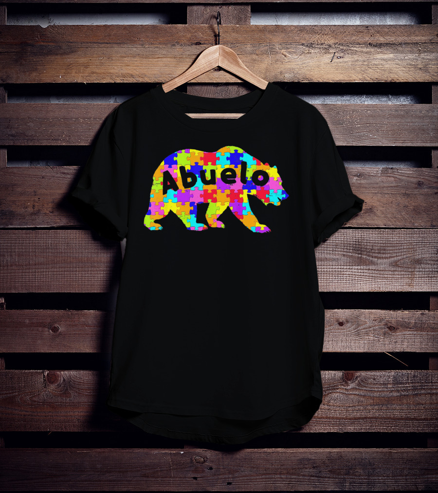 Abuelo Bear Autism Awareness Puzzle Pattern Autistic T-Shirt