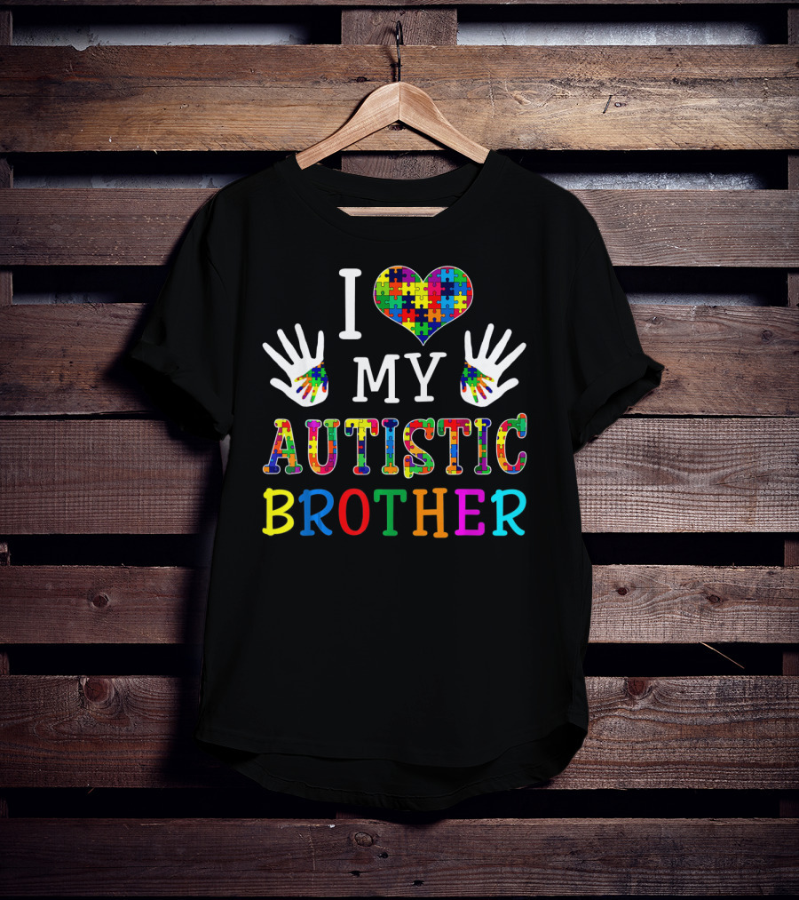 I Love My Autistic Brother Puzzle Piece Autism Awareness T-Shirt