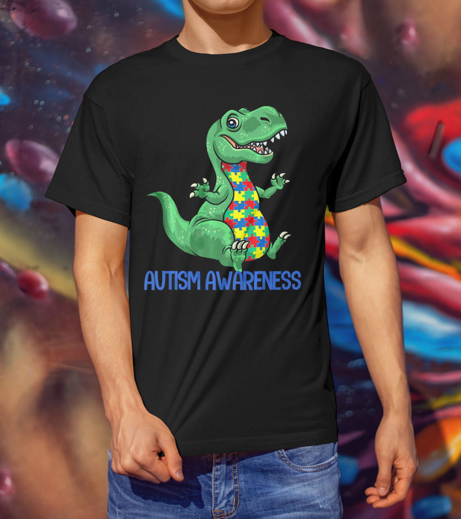 Autism Awareness T Rex Puzzle Pieces Boy T-Shirt