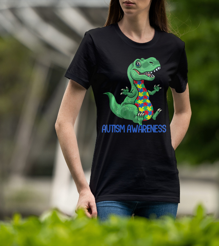 Autism Awareness T Rex Puzzle Pieces Boy T-Shirt