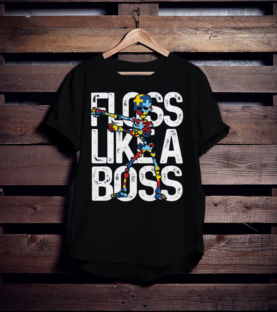 Floss Like A Boss Puzzle Skeleton Autism Awareness T-Shirt