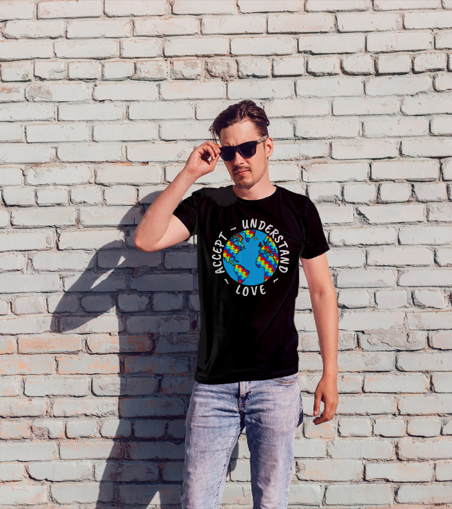 Accept Understand Love Autism Awareness World Puzzle T-Shirt