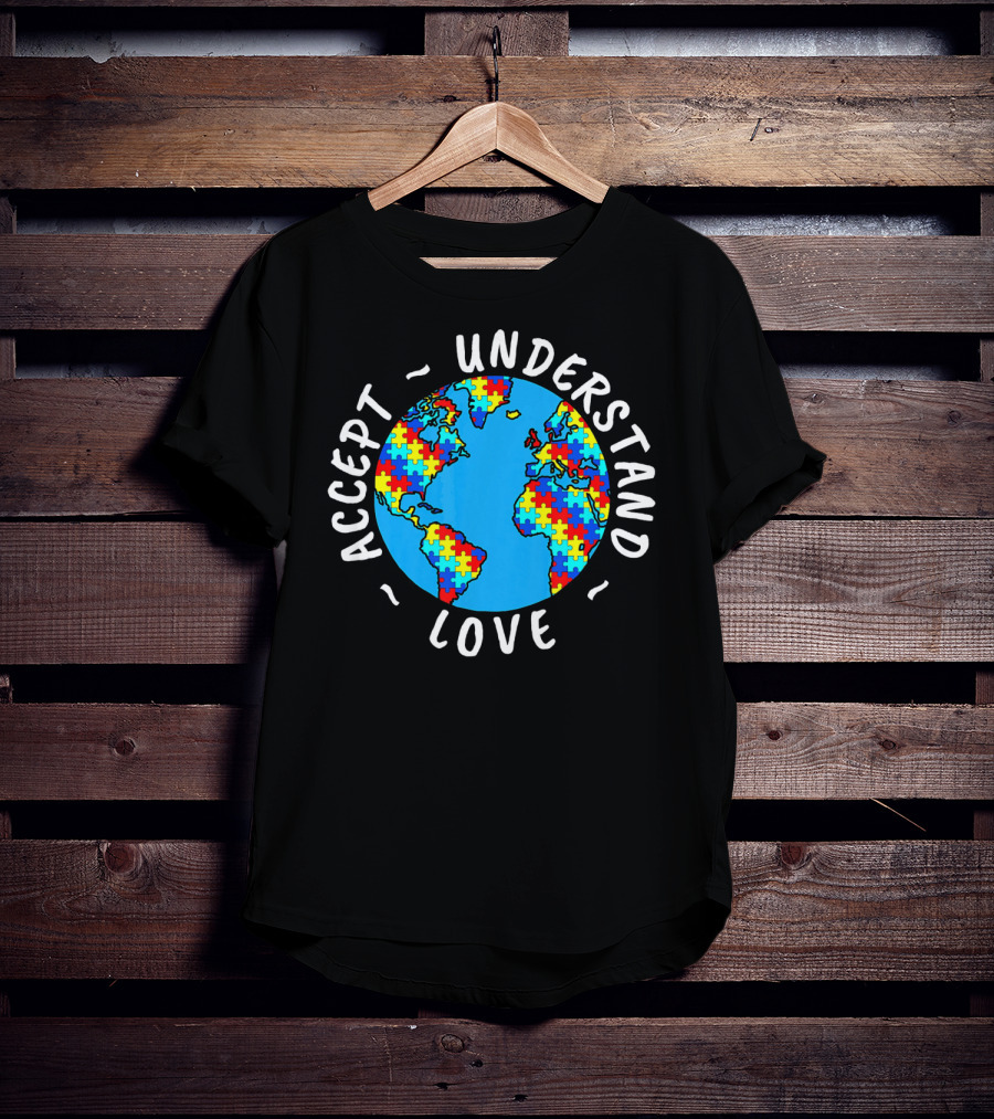 Accept Understand Love Autism Awareness World Puzzle T-Shirt