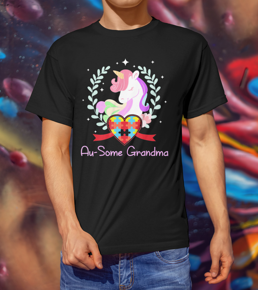 Au-Some Grandma Unicorn Heart Autism Awareness T-Shirt