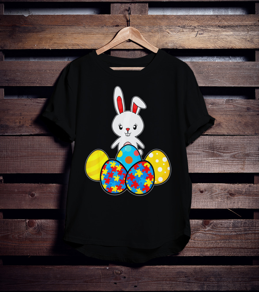 Easter Bunny With Autism Awareness Puzzle Pattern Eggs T-Shirt