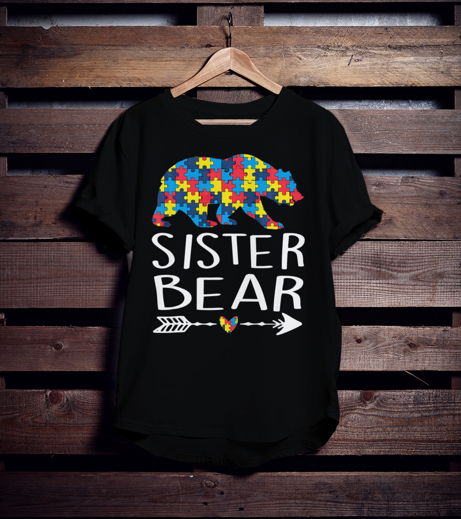 Sister Bear Autism Heart Puzzle Arrow T-Shirt