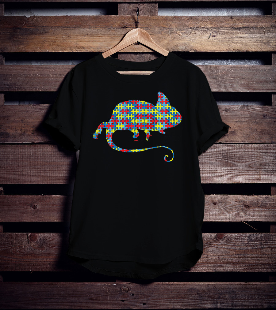 Chameleon Autism Awareness Puzzle Pattern Kids Lizard T-Shirt