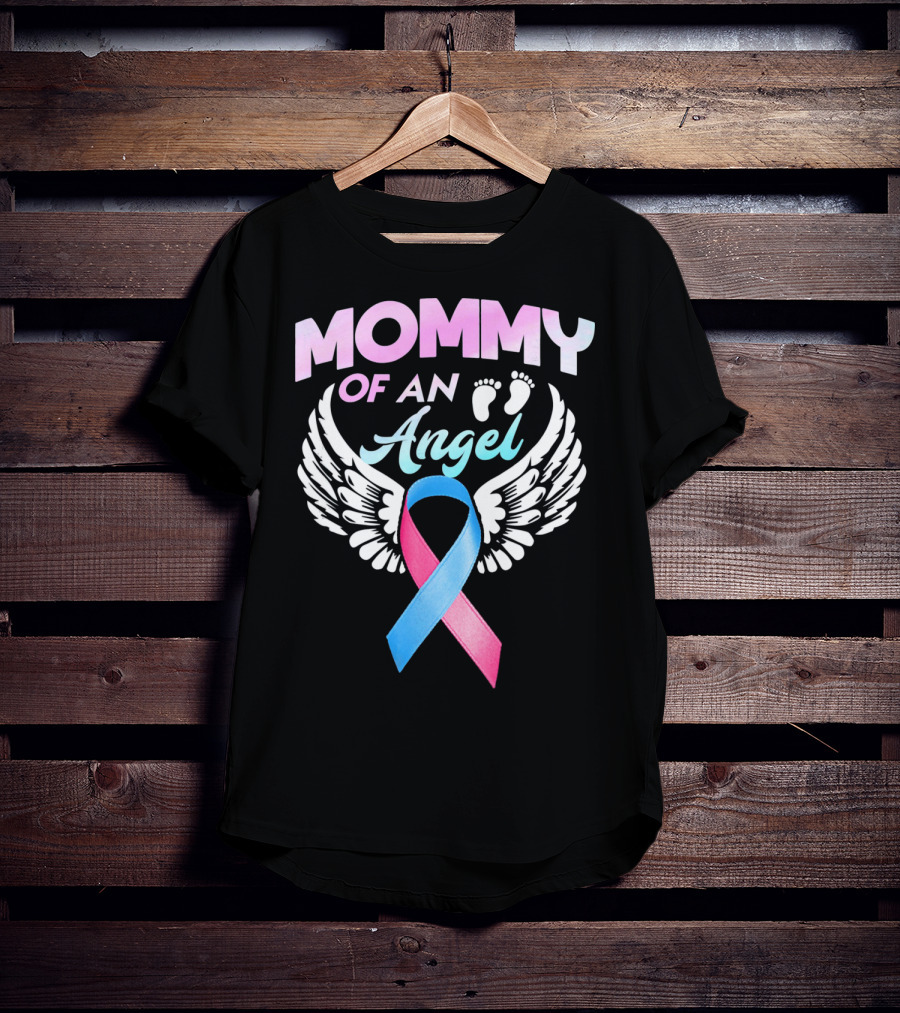 Mommy Of An Angel Miscarriage Awareness Ribbon Wings T-Shirt