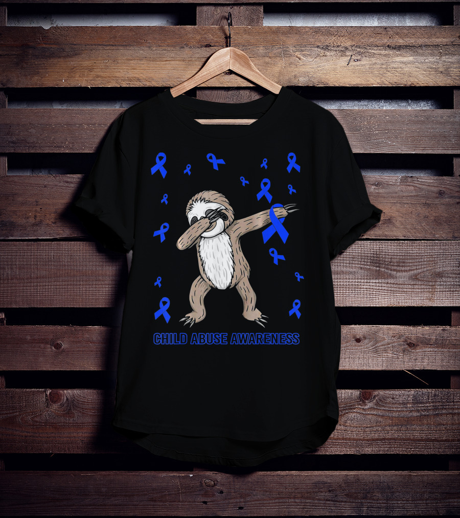 Funny Cute Sloth Dabbing Child Abuse Awareness T-Shirt