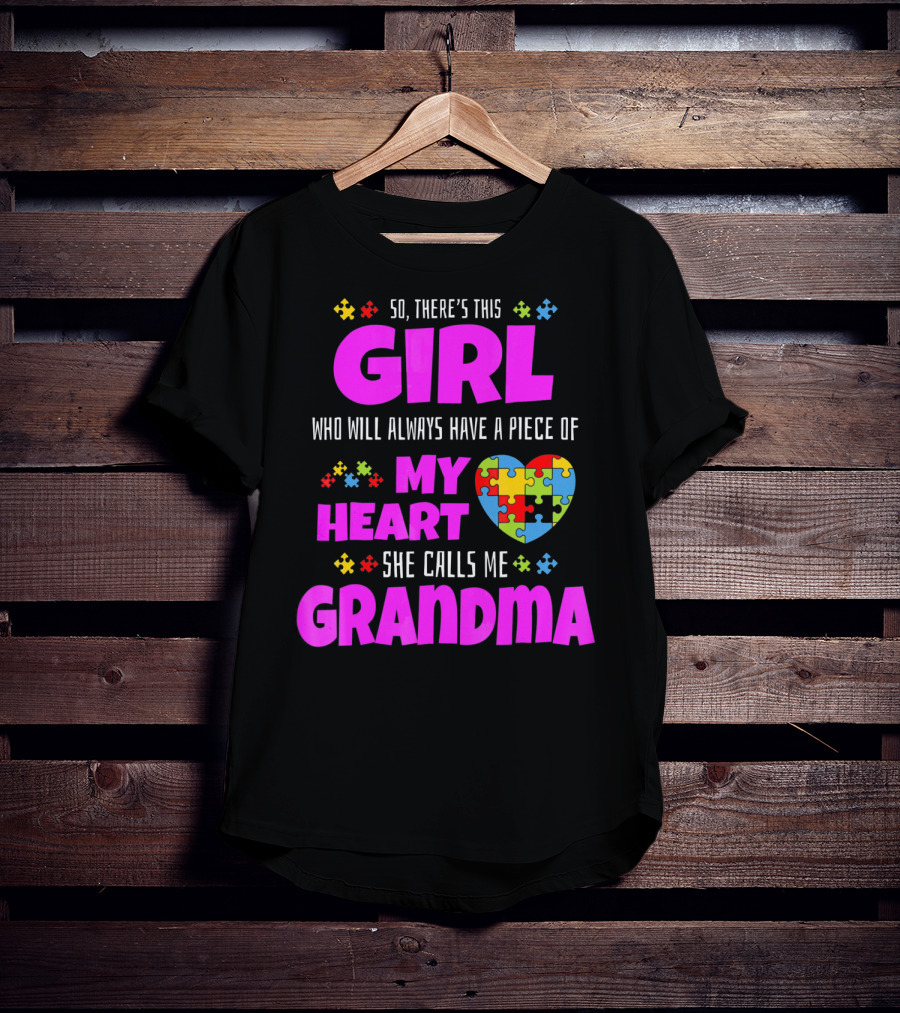 Autism Awareness Puzzle Heart Girl Grandma Love T-Shirt