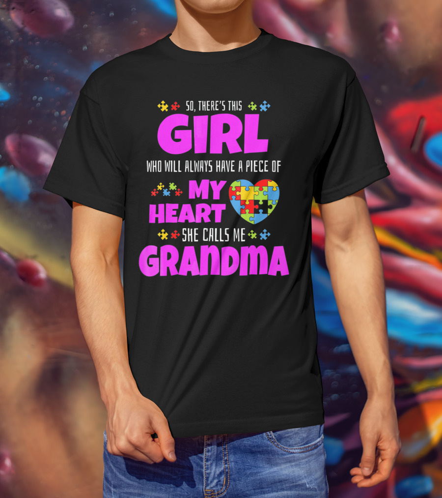 Autism Awareness Puzzle Heart Girl Grandma Love T-Shirt