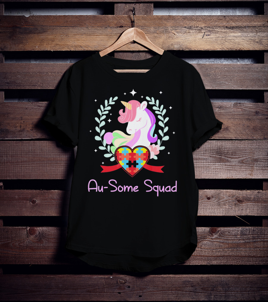 Au Some Squad Autism Awareness Unicorn Puzzle Heart T-Shirt