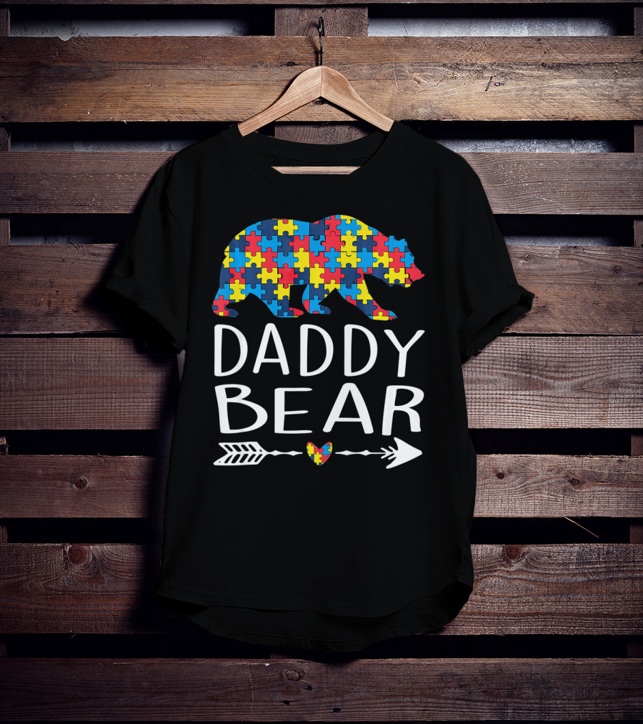 Daddy Bear Puzzle Heart Arrow Autism Aware T-Shirt