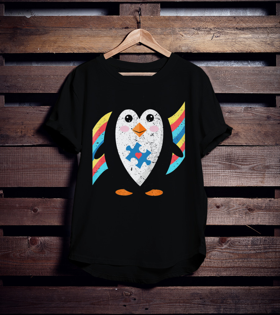 Cute Penguin Autism Awareness Heart Puzzle T-Shirt