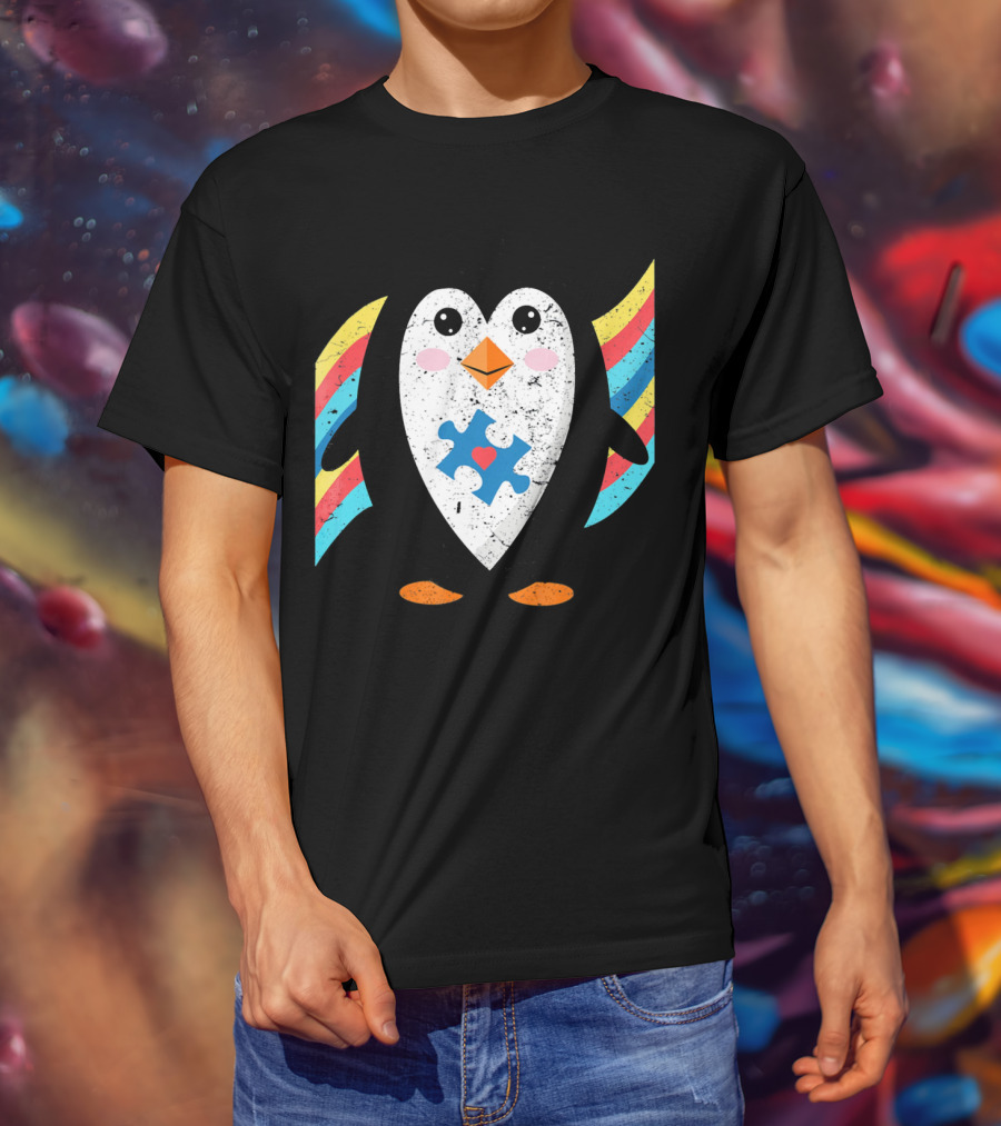 Cute Penguin Autism Awareness Heart Puzzle T-Shirt