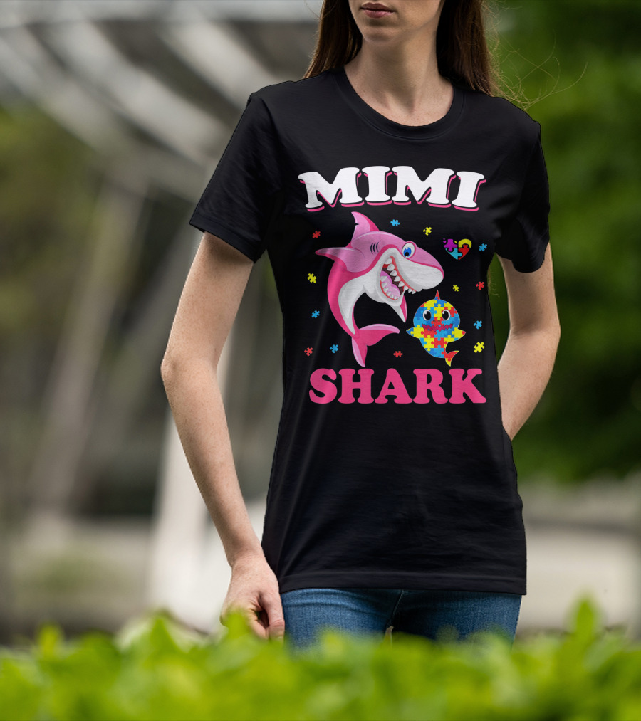 Mimi Shark Autism Awareness Puzzle Heart Colorful Sharks T-Shirt