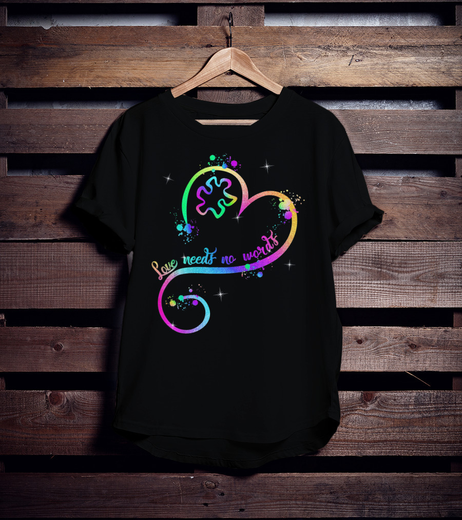 Love Needs No Words Heart Ribbon Puzzle Autism T-Shirt