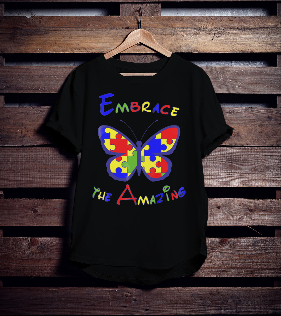 Embrace The Amazing Autism Awareness Puzzle Butterfly T-Shirt