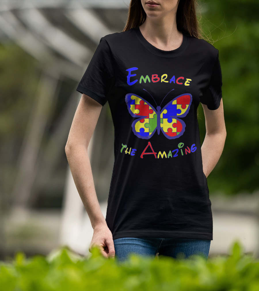 Embrace The Amazing Autism Awareness Puzzle Butterfly T-Shirt