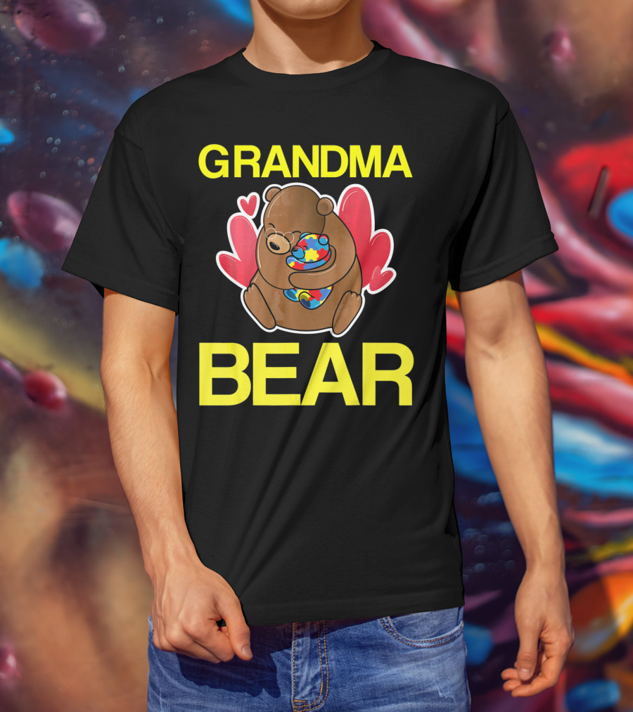 Grandma Bear Hugging Bear With Autism Puzzle Heart Balloon T-Shirt