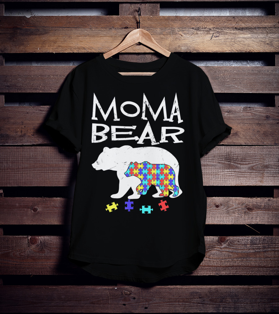 Moma Bear Autism Awareness Puzzle Piece T-Shirt