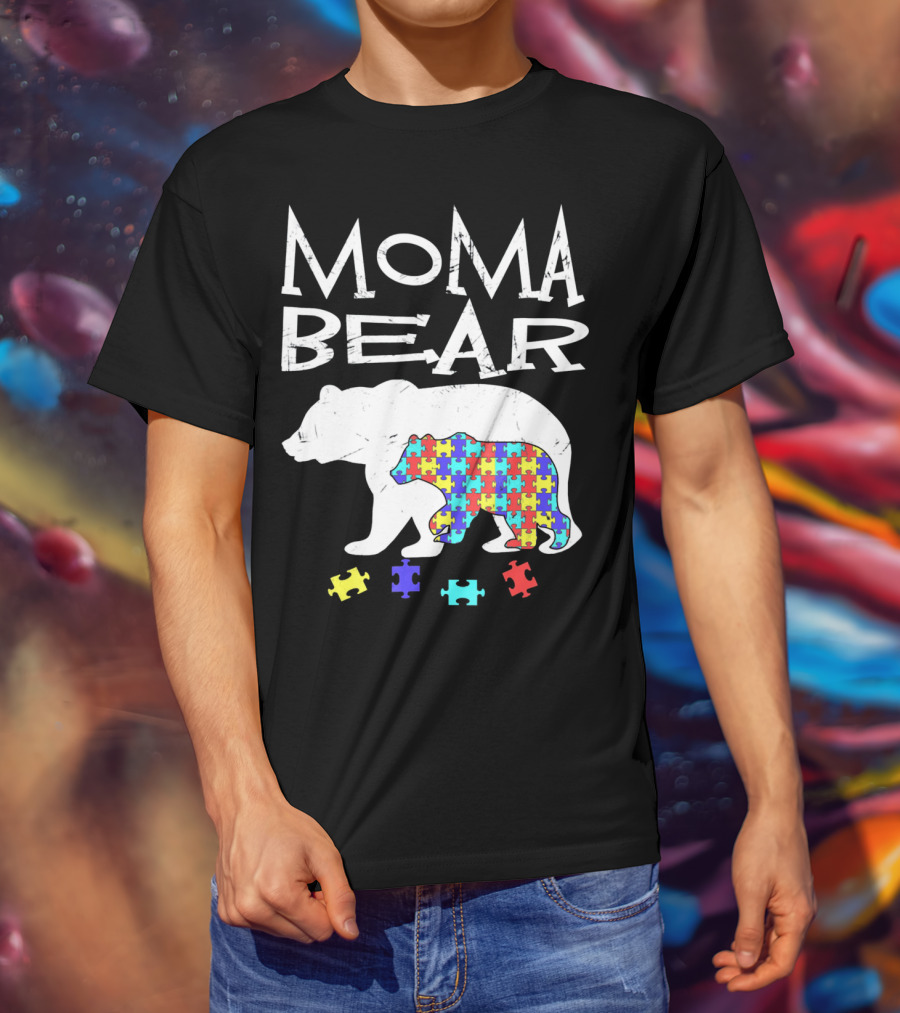 Moma Bear Autism Awareness Puzzle Piece T-Shirt