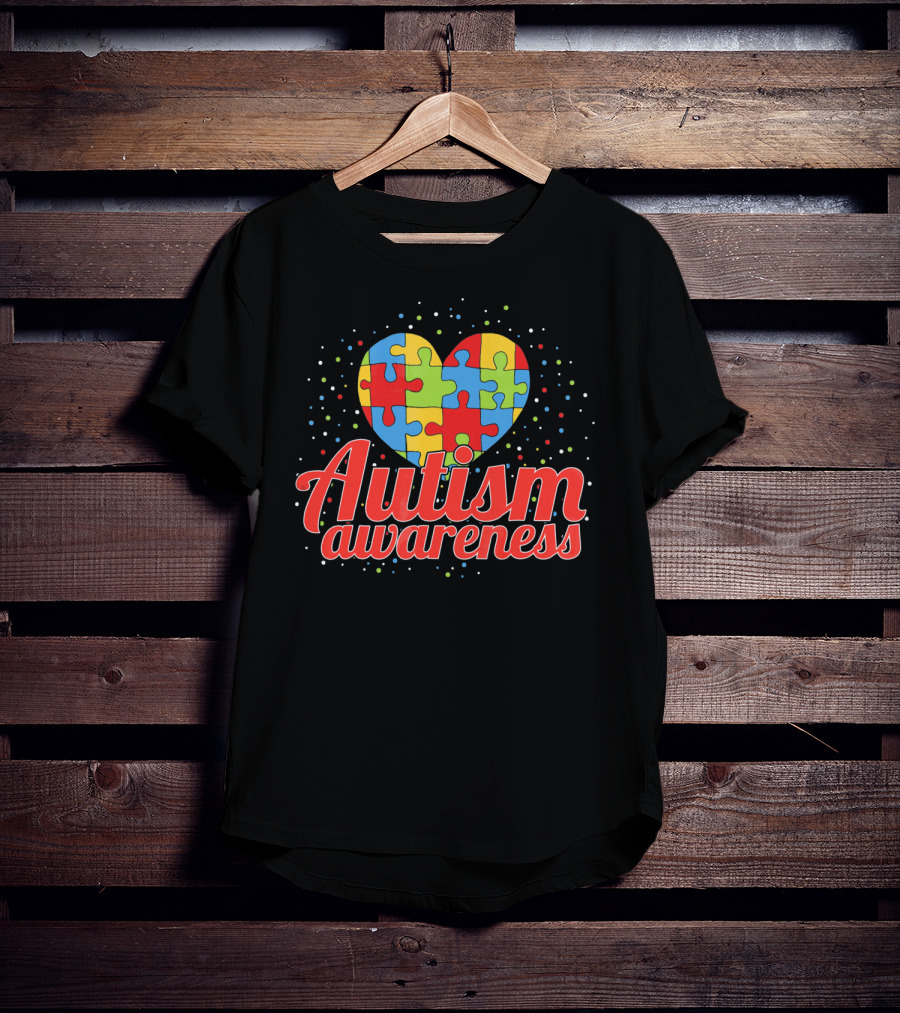 Autism Awareness Heart Puzzle Pattern Funny ASD Spect T-Shirt