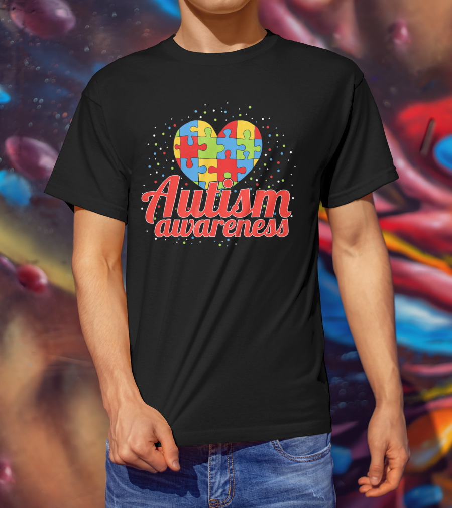 Autism Awareness Heart Puzzle Pattern Funny ASD Spect T-Shirt
