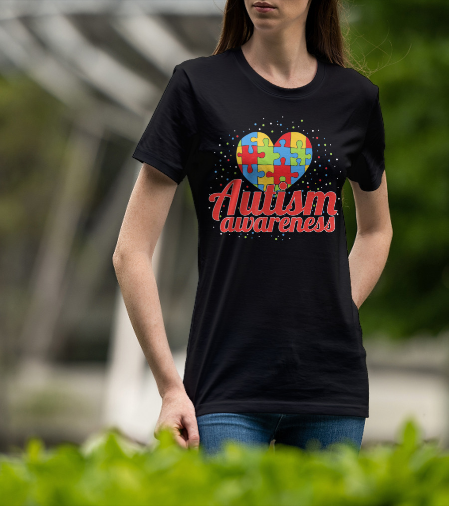 Autism Awareness Heart Puzzle Pattern Funny ASD Spect T-Shirt