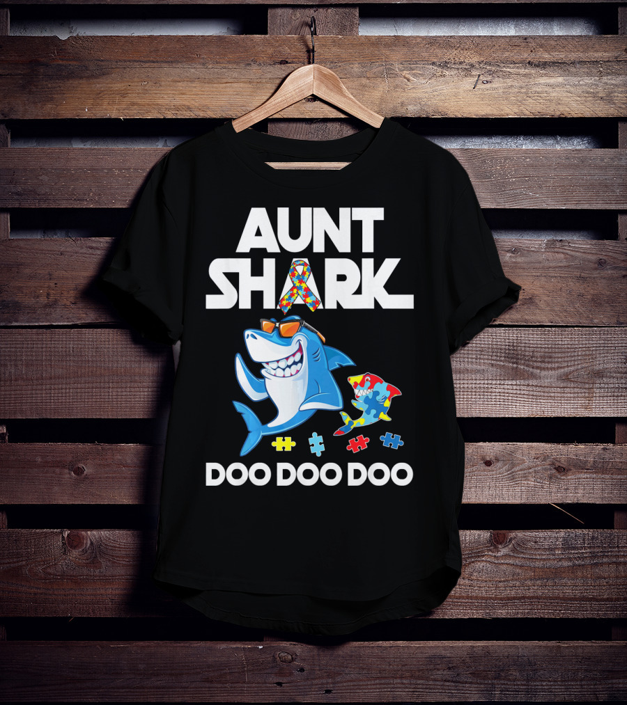 Aunt Shark Autism Awareness Doo Doo Doo T-Shirt