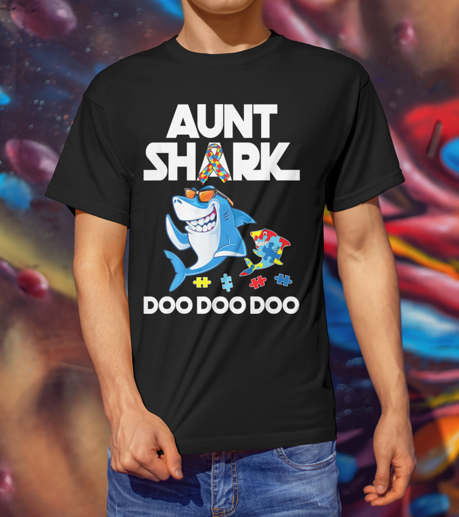 Aunt Shark Autism Awareness Doo Doo Doo T-Shirt