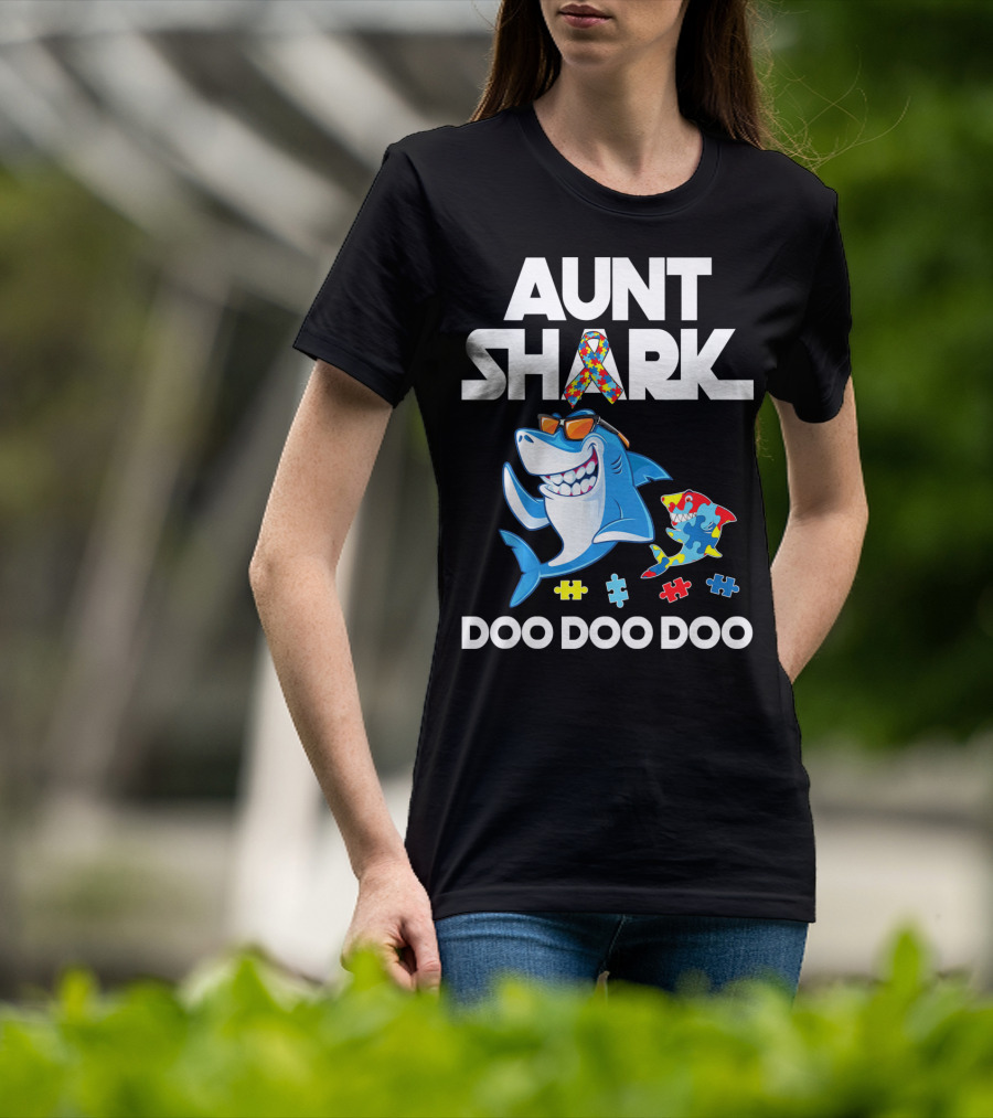 Aunt Shark Autism Awareness Doo Doo Doo T-Shirt