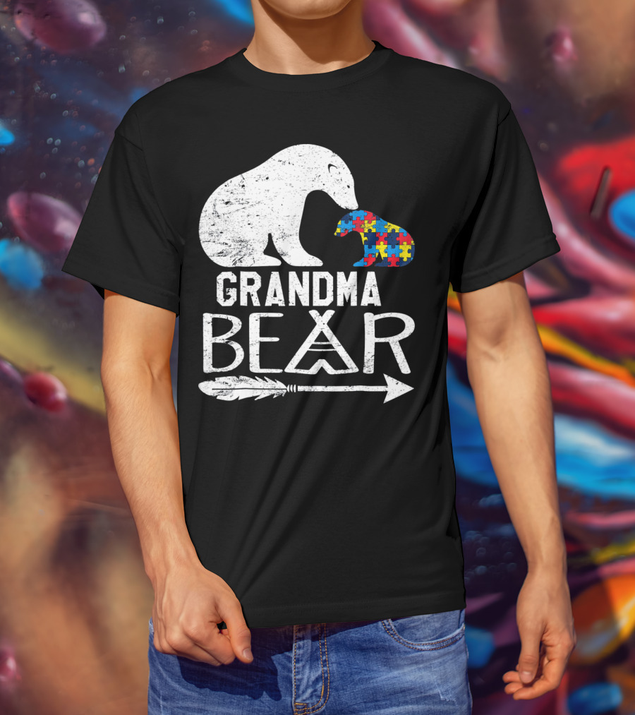 Grandma Bear Autism Awareness Puzzle Piece Arrow T-Shirt