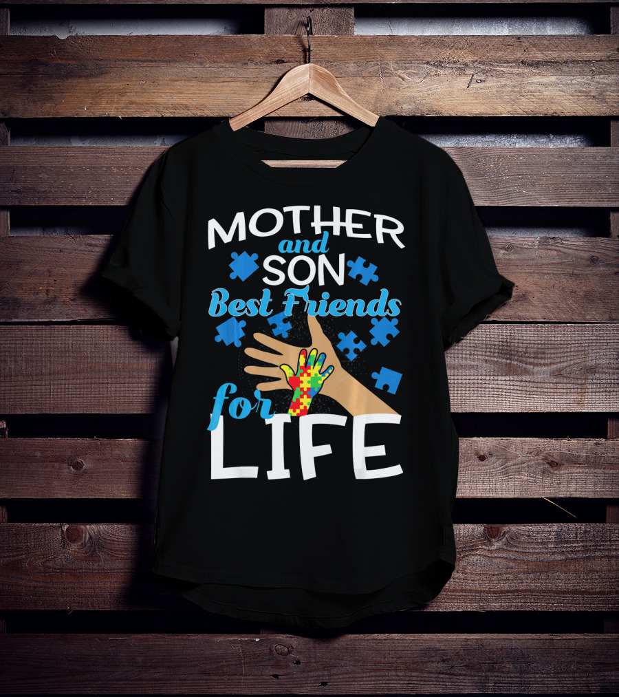 Mother And Son Best Friends For Life Autism Awareness Puzzle Piece T-Shirt