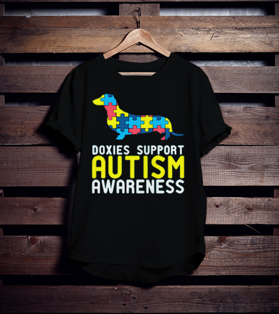 Doxies Support Autism Awareness Puzzle Piece Dachshund T-Shirt