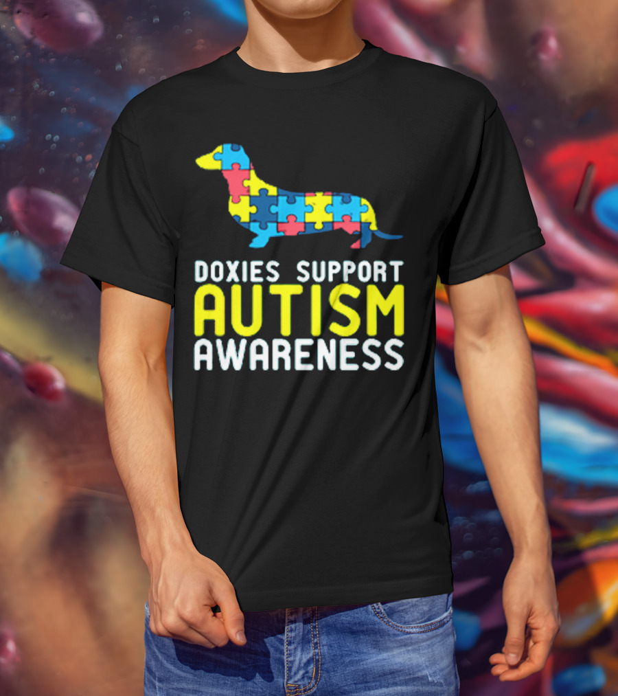 Doxies Support Autism Awareness Puzzle Piece Dachshund T-Shirt