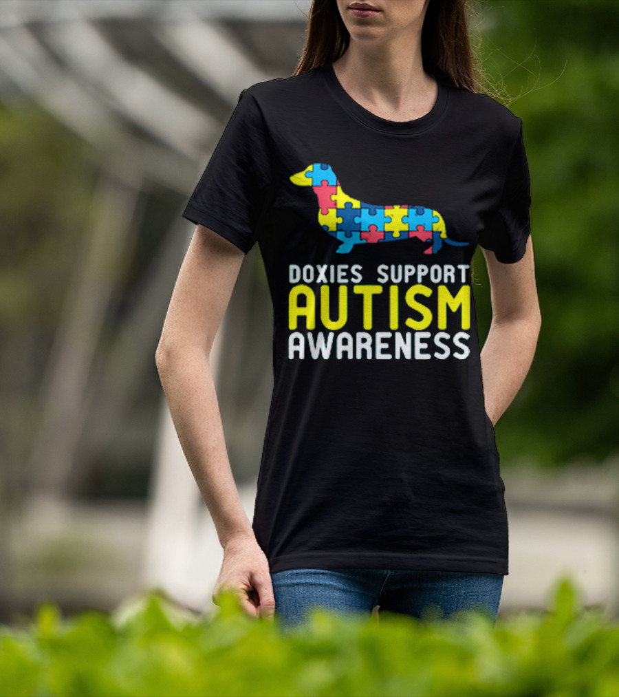 Doxies Support Autism Awareness Puzzle Piece Dachshund T-Shirt