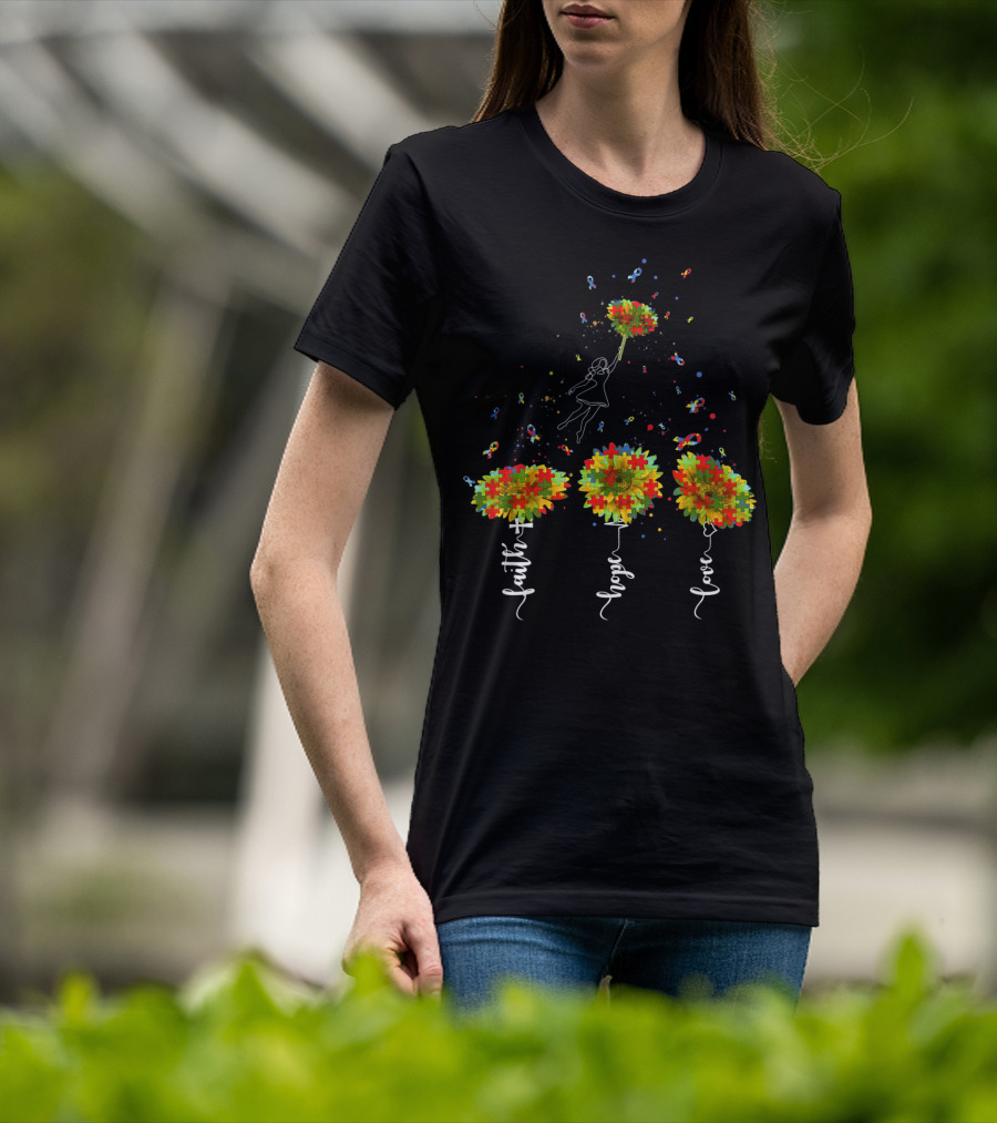 Faith Hope Love Sunflower Puzzle Pieces Balloon T-Shirt