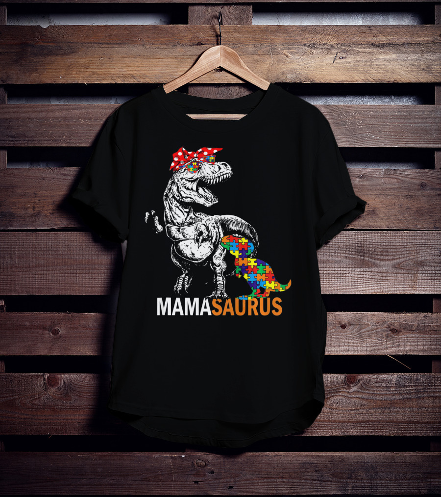 Mamasaurus Dinosaur Puzzle Piece Autism Awareness T-Shirt