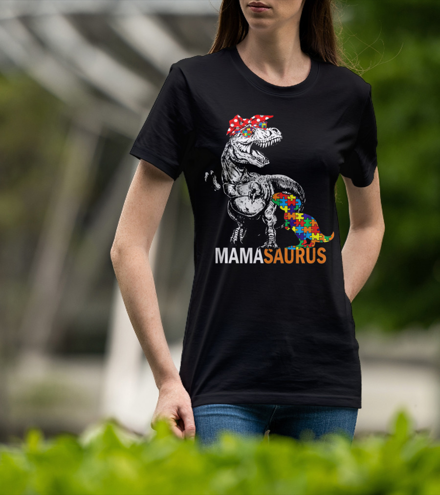 Mamasaurus Dinosaur Puzzle Piece Autism Awareness T-Shirt