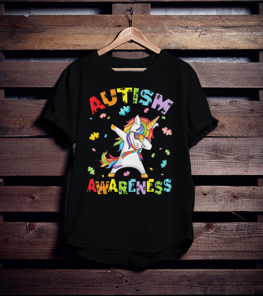 Autism Awareness Cute Unicorn Dabbing With Puzzle Pieces T-Shirt