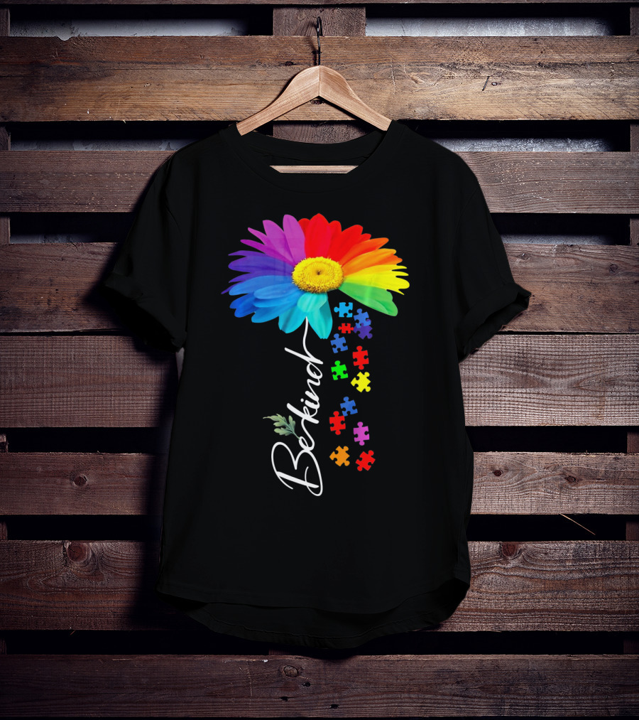 Be Kind Autism Awareness Sunflower Puzzle Unity T-Shirt