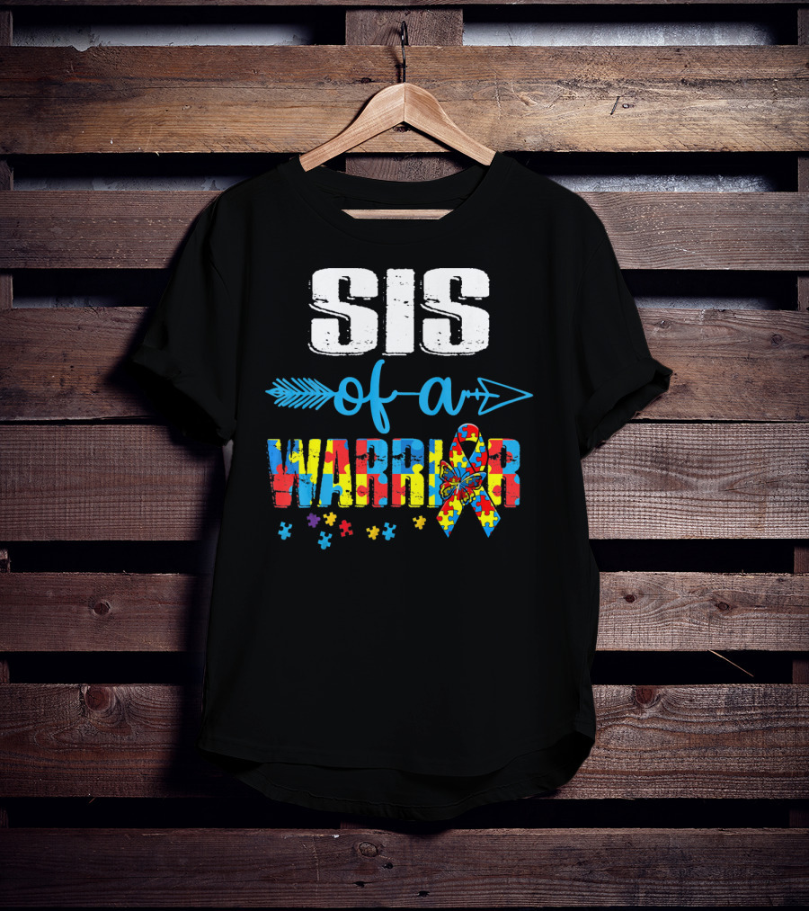 Sister Of A Warrior Autism Awareness Puzzle Ribbon Butterfly T-Shirt