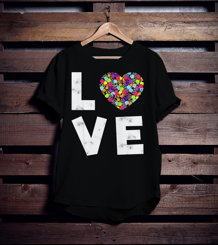 LOVE Heart With Colorful Handprints For Autism Awareness T-Shirt